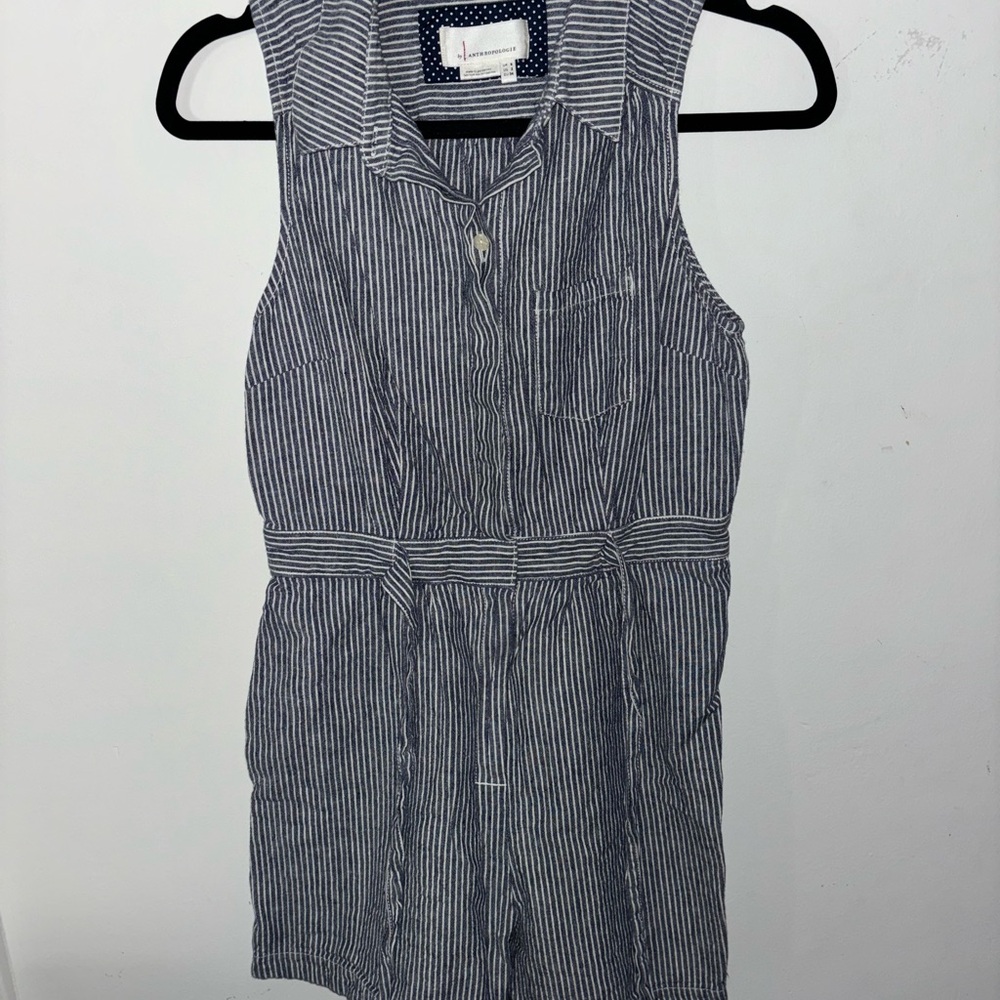 Anthropologie Navy and White Striped romper